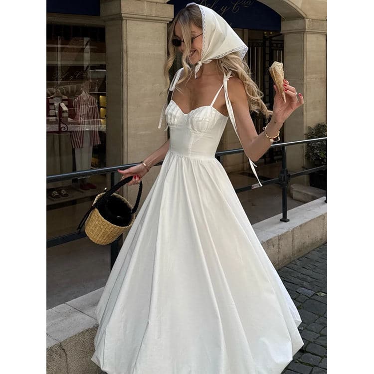 Custom Wholesale 100% Cotton Dresses Sexy Spaghetti-Strap White Dresses Summer Fitted Dresses for Women