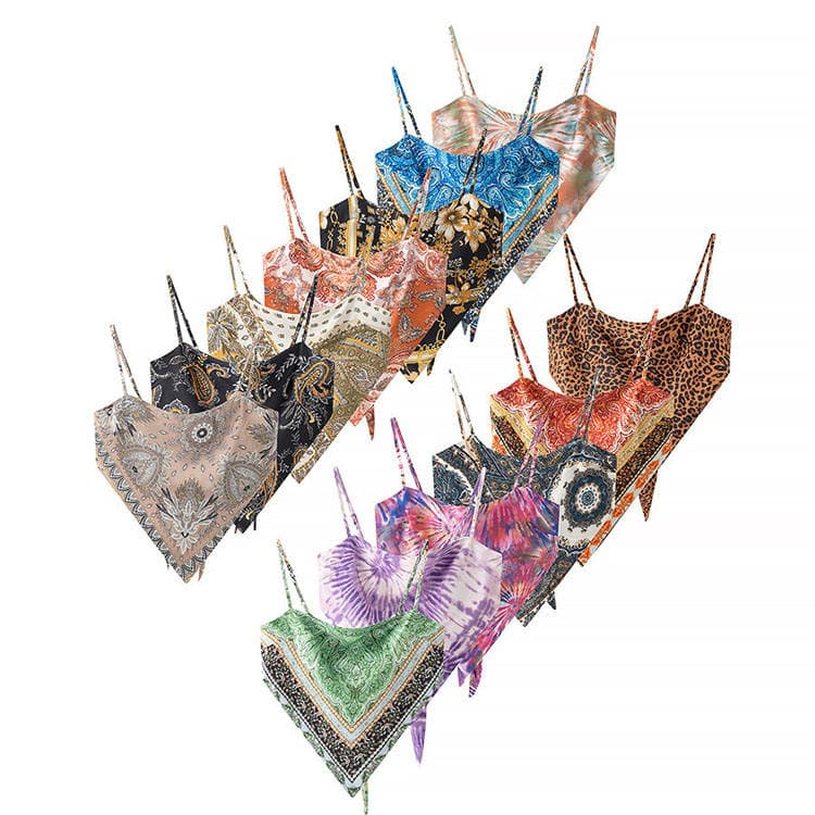 Wholesale New Sexy Backless Fashion Irregular Print Strapless Top Women Suspenders Clothing Vacation Top