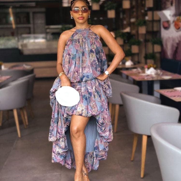 Wenshuo 2026 Printed Sleeveless Midi Dress Backless Hater Neck Sexy Women Casual Dress High Quality Holiday Dress