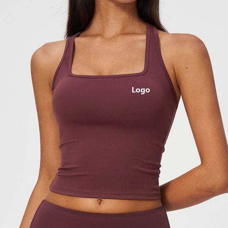 78 Nylon 22 Spandex Racerback Sports Tank Top for Women Square Neck Running Fitness Yoga Top