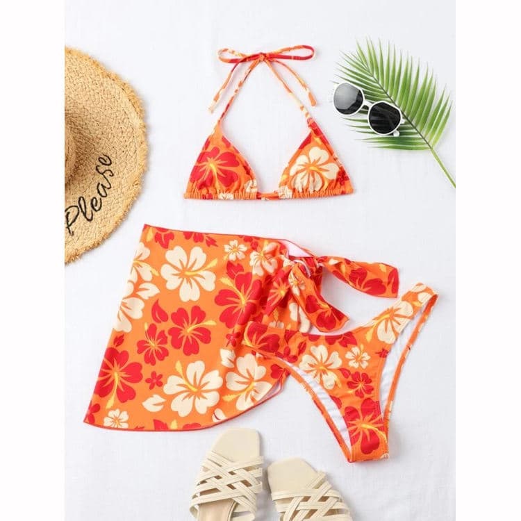 2022 Flower Print Sexy Swimsuit Women New Design Three Pieces Swimsuit Set