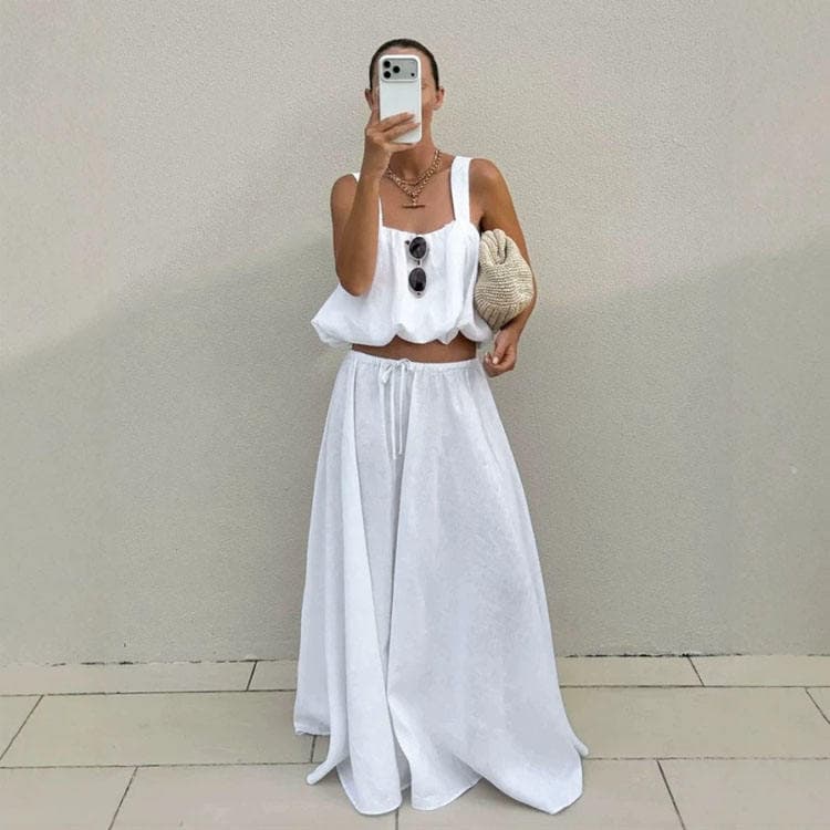 Wenshuo Cotton Slip Maxi Dress Wholesale Stylish Backless Dress Custom logo Solid Color Dress Set Factory Directly