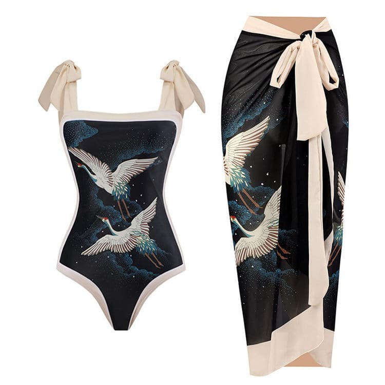 2023 Beachwear Cover up Skirt New Backless Floral Print One Piece Sarong Bikini Swimsuit