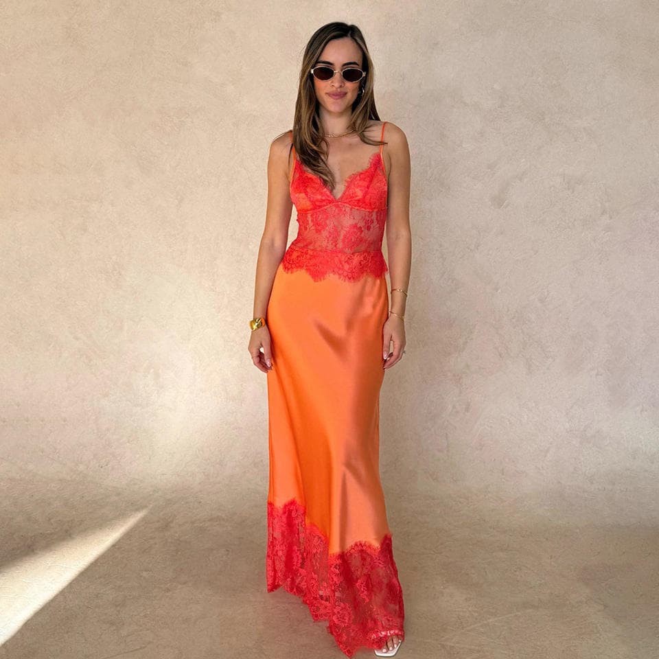 Wenshuo Openwork Satin Dress Wholesale Lace slip Dress Custom logo Simple Solid Color Dress Factory Directly