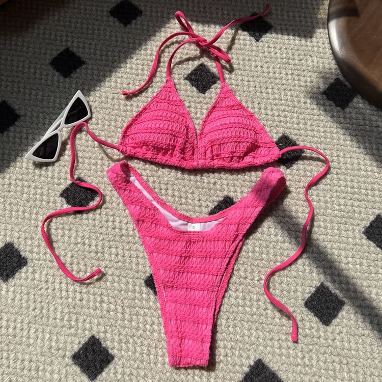 Holiday Women Knit Backless Bra Bikini Bathing Suits Sexy Two Piece Halter Bathing Suit Girl Bikini
