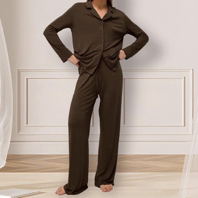 Wenshuo Women Summer Pajamas Wholesale Modal Solid Color Loungewear Custom logo Long Sleeve Pajamas Factory Directly