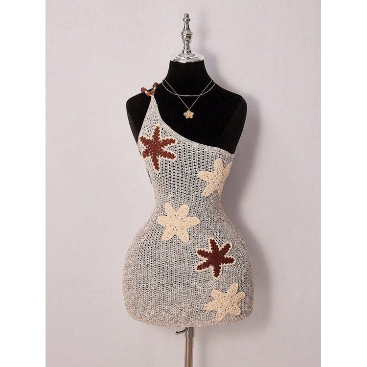 Wenshuo One Shoulder Knit Dress Wholesale Starfish Mini Dress Custom logo Hollow Bodycon Dress Factory Directly