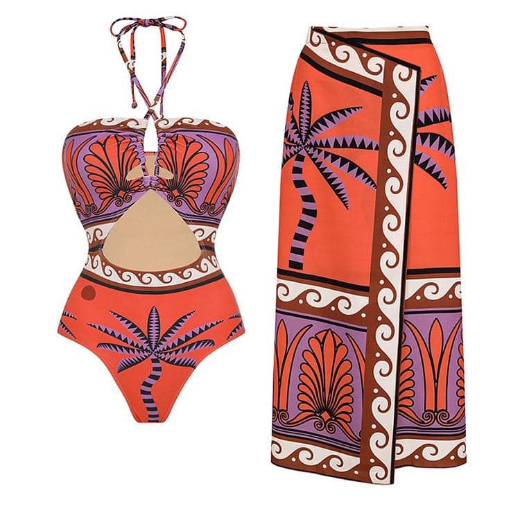 Custom Cute Printed Sexy Retro Elegant New Tight Beach Beautiful Two Piece Swimsuit With Cover Dress