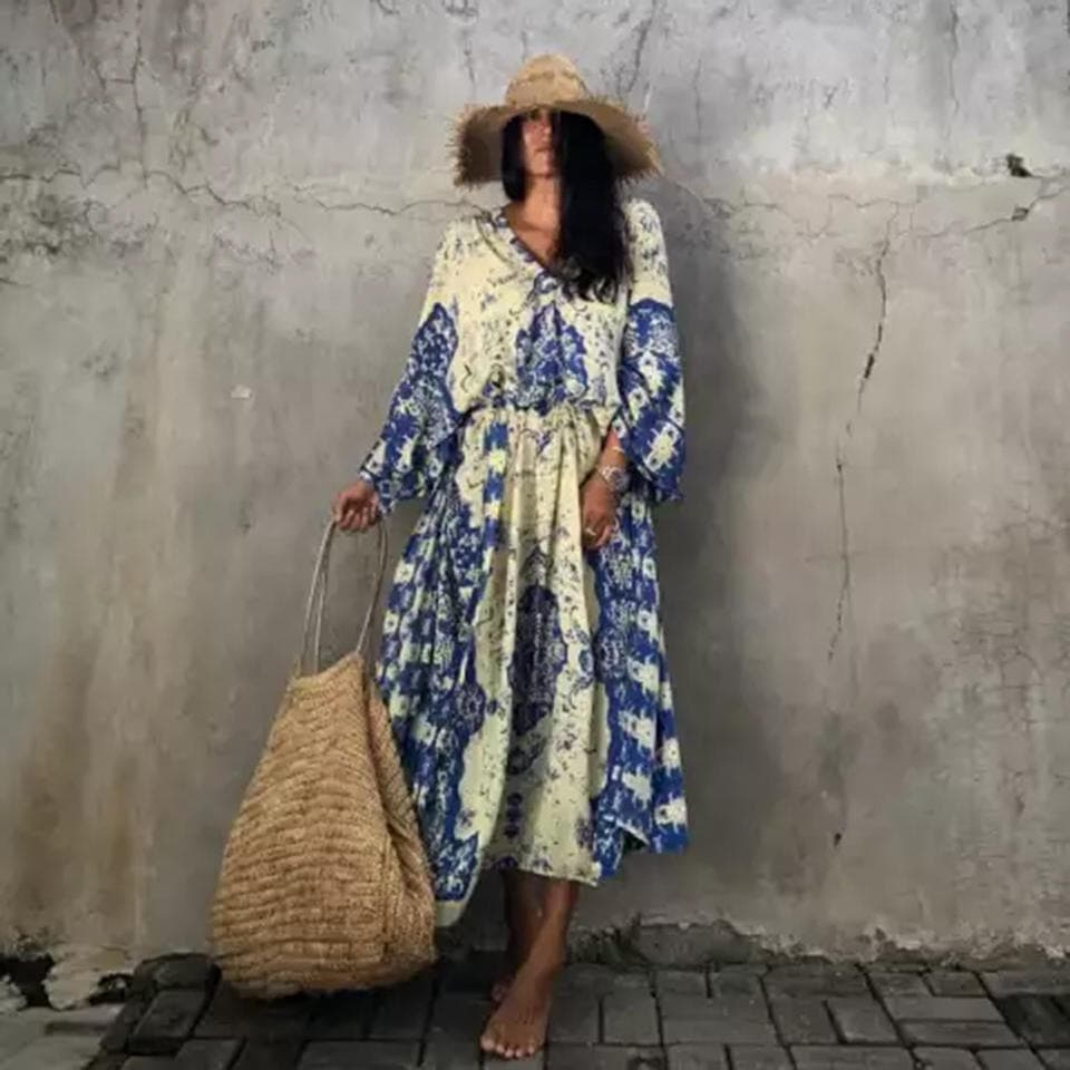 New Four Sided Elastic Robe Loose Large Size Beach Dress Bikini Sunscreen Shirt Beach Blouse