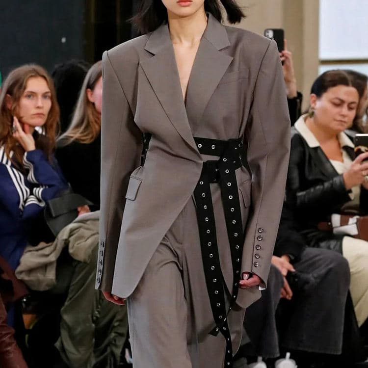 Suit Jacket New Fashion Temperament Jacket Side Lace up Suit Patchwork Long Sleeved Suit Jacket