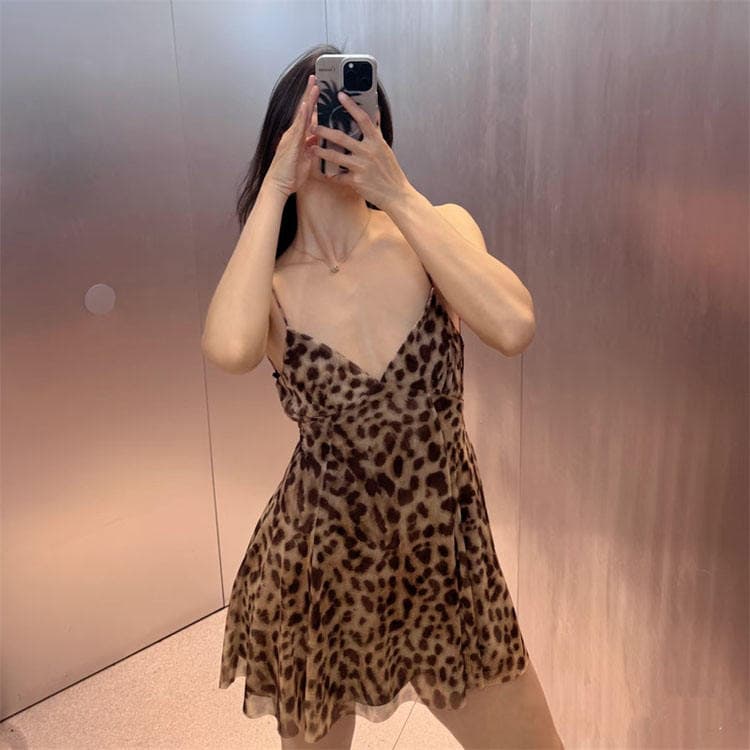 Wenshuo Leopard Print Dress Wholesale Summer Slip Dress Custom logo Printed Casual Dress Factory Directly