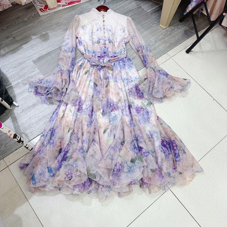 Wenshuo Printed Ruffle Dress Wholesale Flowy Tiered Dress Custom logo High Quality Dress Factory Directly