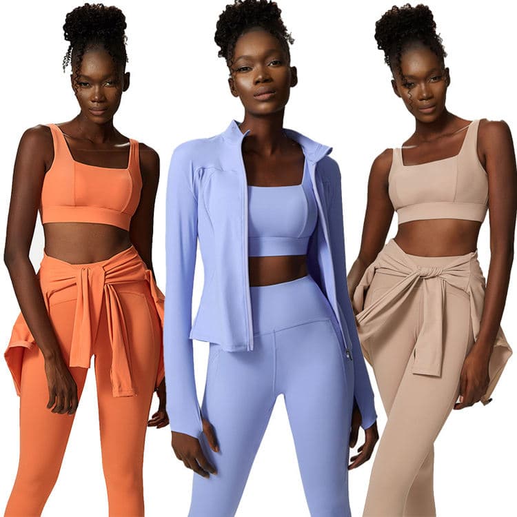 2024 New Plain Color High Quality Plus Size Naked Feel 3 Piece Yoga Set With Jacket
