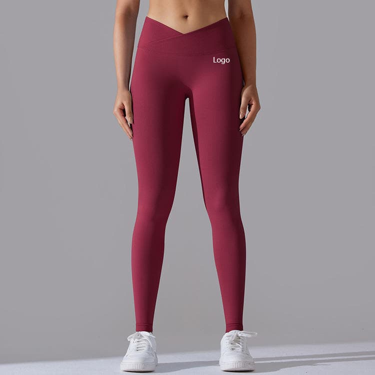 S-XXL Seamless Knitted Breathable Solid Color Crossover Waist Peach Hip Yoga Pants Running Fitness Cropped Legging