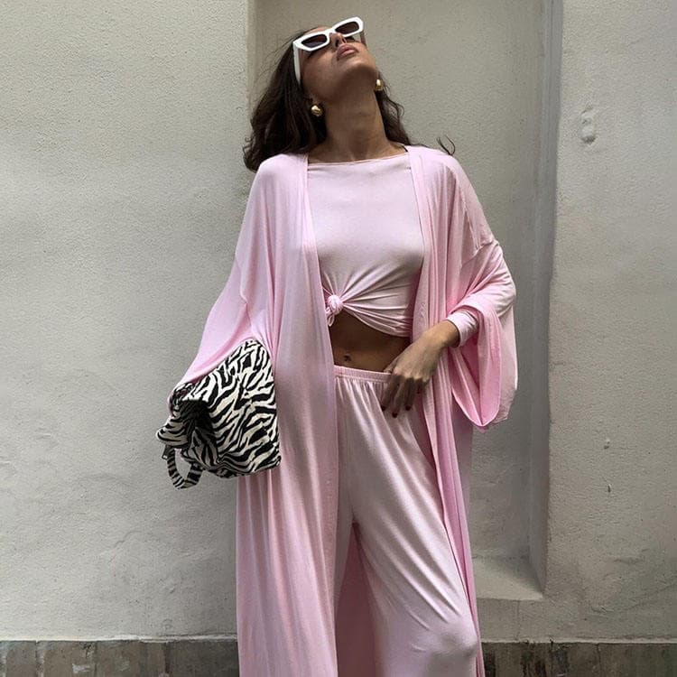 Wenshuo Simple Casual Loungewear Wholesale Stylish Solid Color Pajamas Custom logo Three Piece Pajama Set Factory Directly