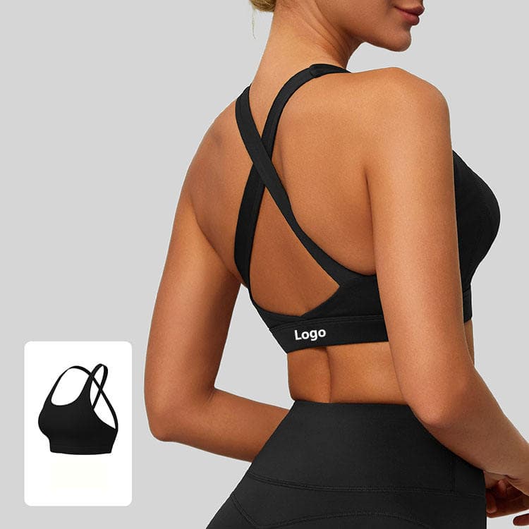 Nylon Double-sided Nude Feel Sports Bra High Elastic Removeable Pads Cross Back Yoga Bra
