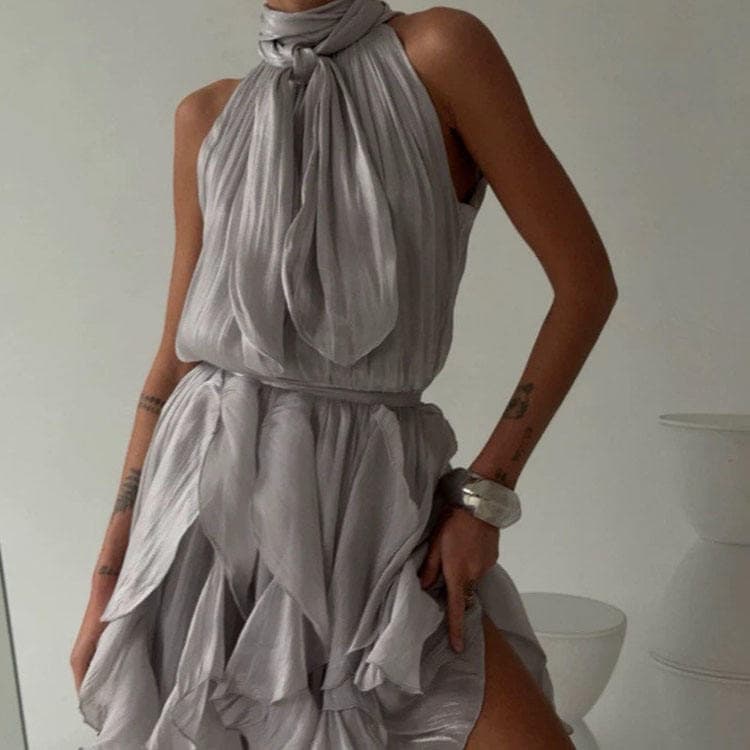 Wenshuo Pleated Ruffle Skirt Wholesale Tie-up Mini Skirt Custom logo Sleeveless Dress Factory Directly