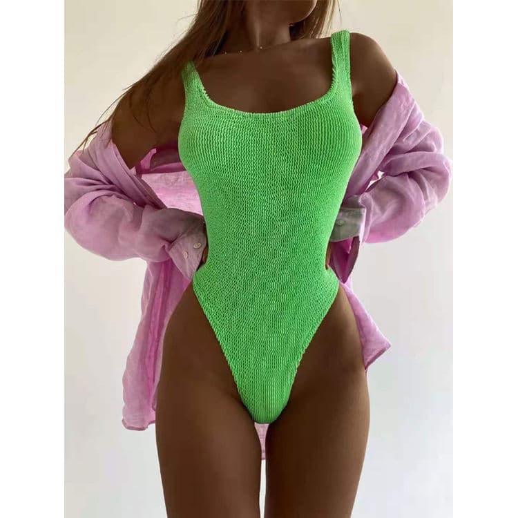 New Arrival Wavy Candy Color One Piece Swimsuit Ladies Fluorescent Bikini
