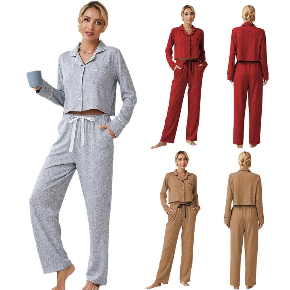 Casual Home Clothes Factory Directly Solid Color Navel Baring Shirt Manufacturer Soft Casual Trousers Two Piece Set