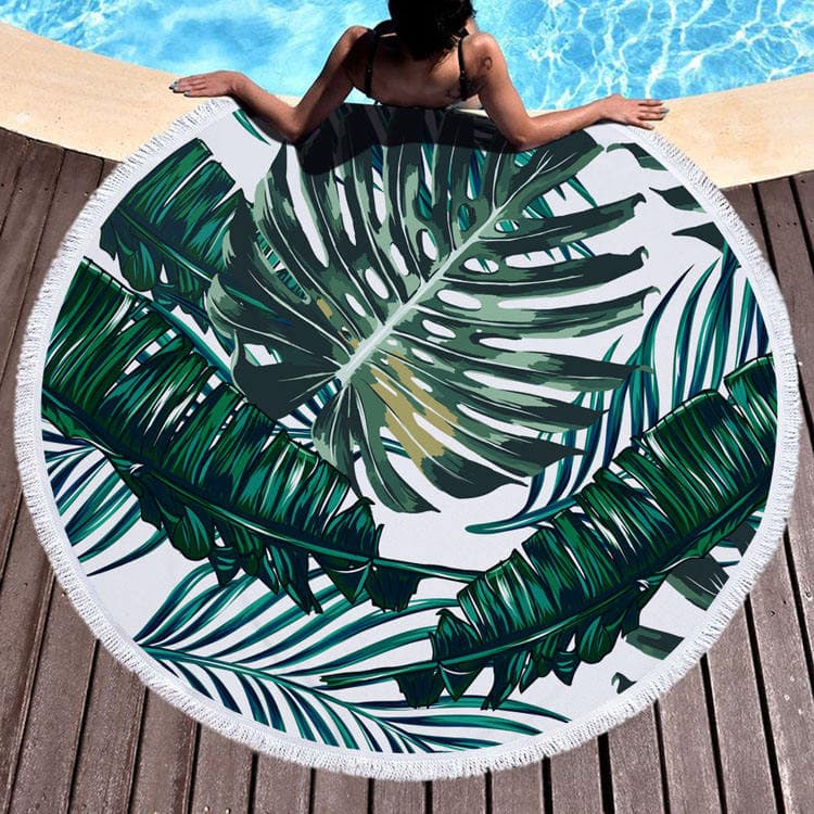 Round Printed Beach Towel Fiber Soft Tassel Feel Custom LOGO Beach Mat Pareo Sarongs
