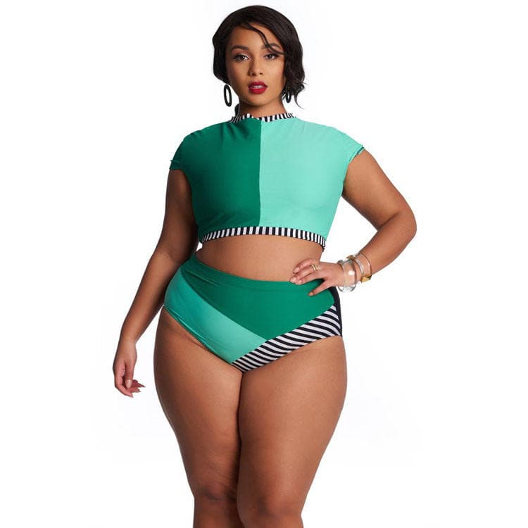 New Large Size Swimwear Crop Top Two Piece Bikini Swimwear Women Plus Size Swimsuit