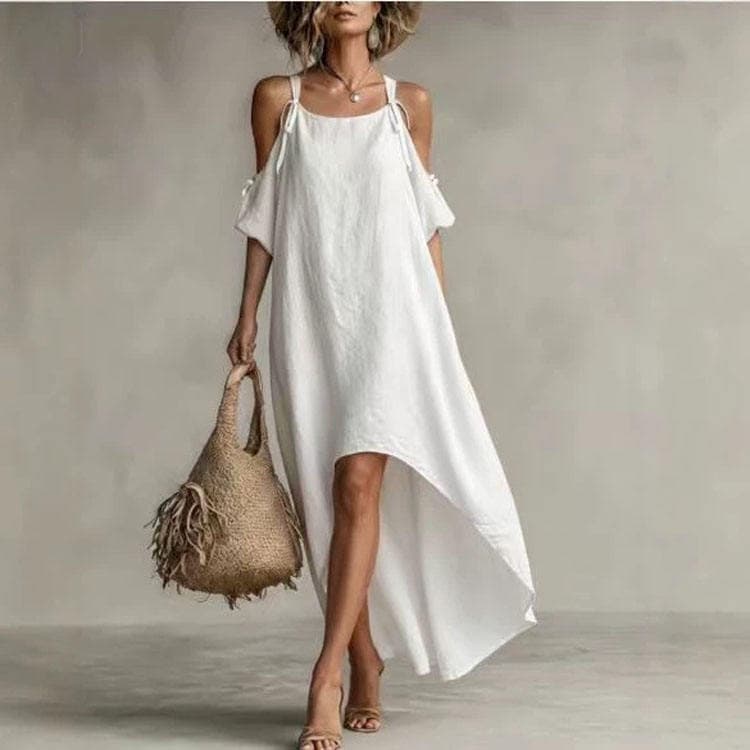 Wenshuo Casual Short Sleeve Dress Wholesale Loose Ribbon Dress Custom logo Solid Color Maxi Dress Factory Directly