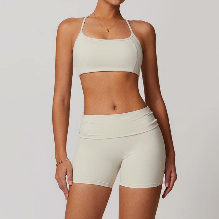 Summer Basic Solid Color Halter Neck Cool Short Hollow Inner Wear Outer Wear Tight Quick Drying Yoga Sets