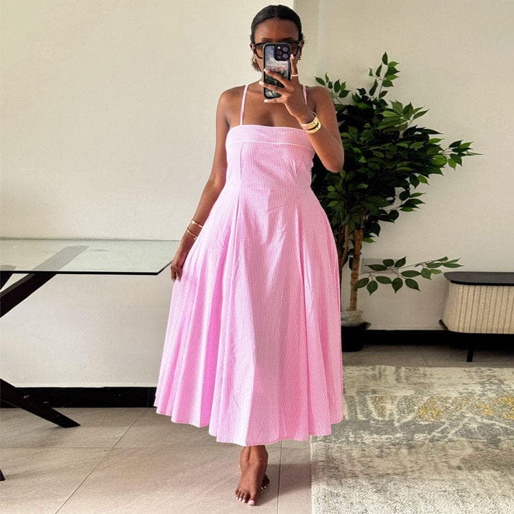 Wenshuo Striped Camisole Dress Wholesale Elegant Maxi Dress Custom logo Casual Summer Dress Factory Directly