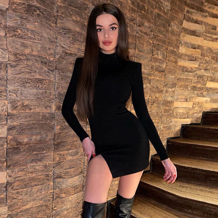 Wholesale New Arrive Sexy Cut Dress Elegant Long Sleeve Short Bodycon Dress Women High Waist Skirt Party