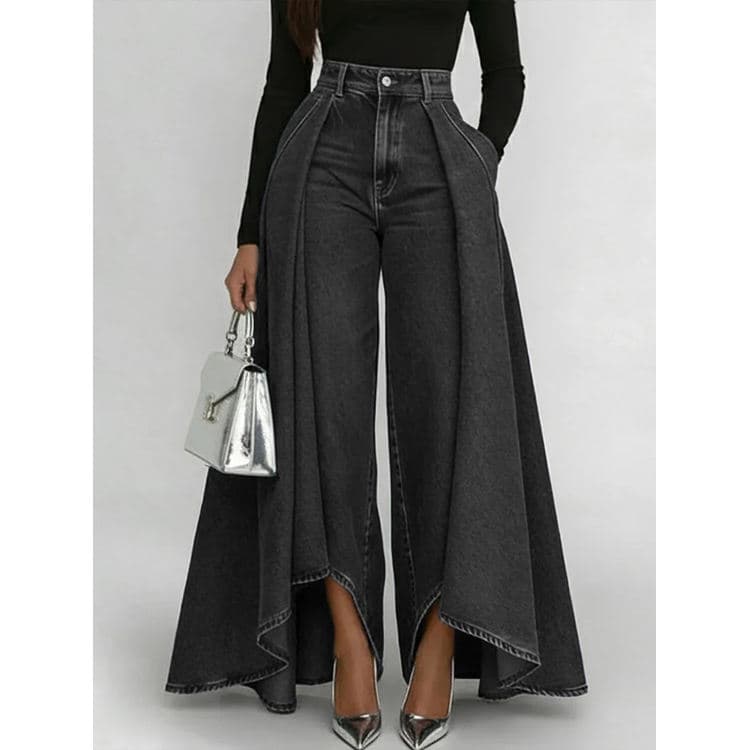 2026 New Arrival Solid Color Wide Leg Casual Pants Denim Print Buttons Straight Leg Style Pants