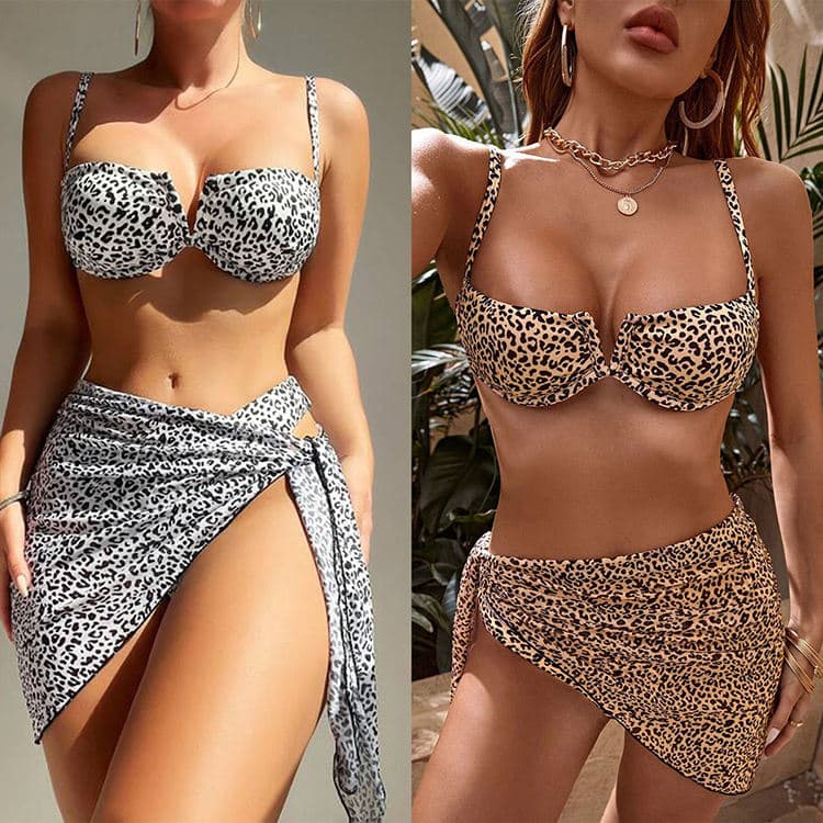 Factory Price Leopard Print Suspenders Women 3 Three Piece Brazilian Bikini for Beach
