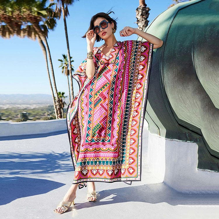 2023 New Rayon Printed Beach Cover Ups Bikini Sunscreen Dress Holiday Beach Cover Ups