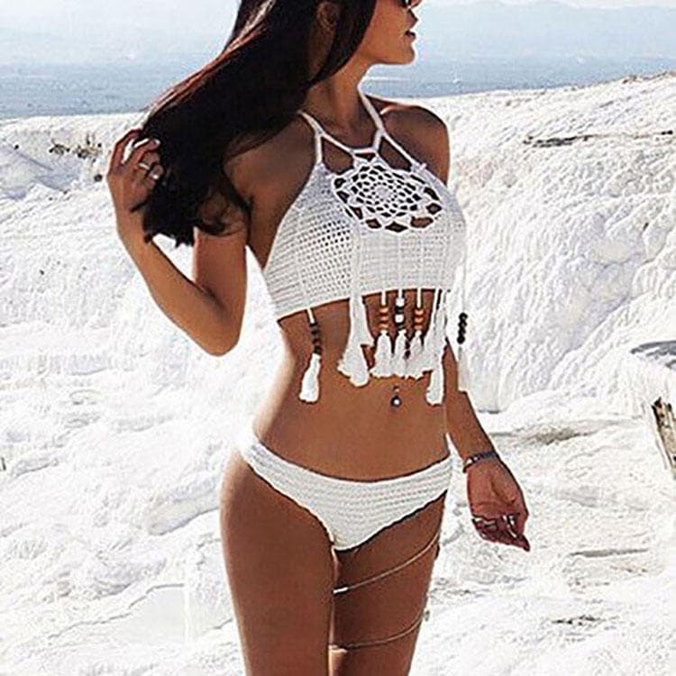 New Handmade Crochet Bikini Underwear Beach Swimwear Yoga Sports Bra Tassel