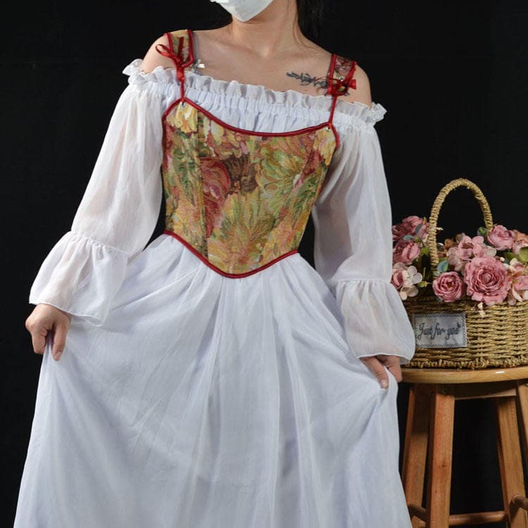 Retro Oil Painting Style Adjustable Straps Slim Fit Flower Print Versatile Women Corset Top