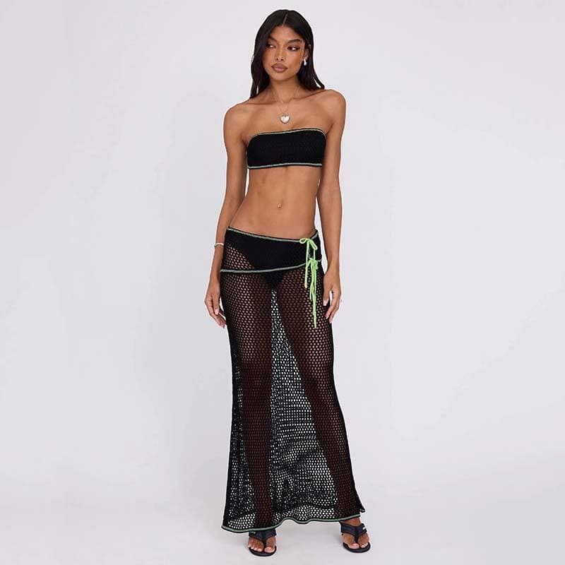 Sexy Two Piece Beach Long Dress Strapless Sun protection Clothing Solid Color Bikini Cover Ups Factory Directly