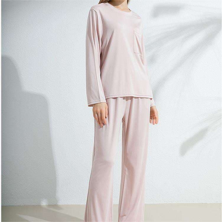 Modal Home Clothes Wholesale Solid Color Round Neck Top Custom logo Soft Pajamas Set Factory Directly