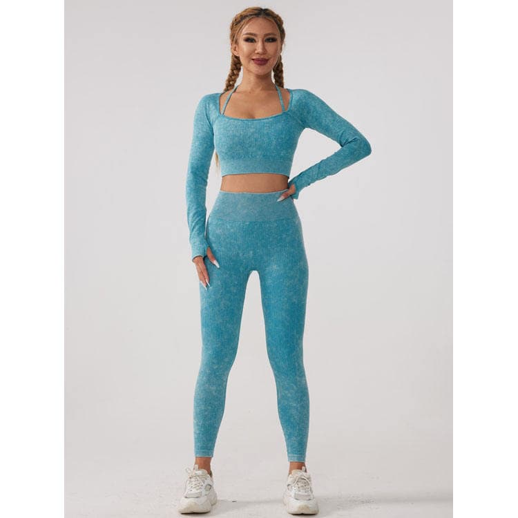 New Hot Selling Sand Washed Seamless Stitching Smudge Dyed Stitching Hip Lifting Threaded Sexy Yoga Pants