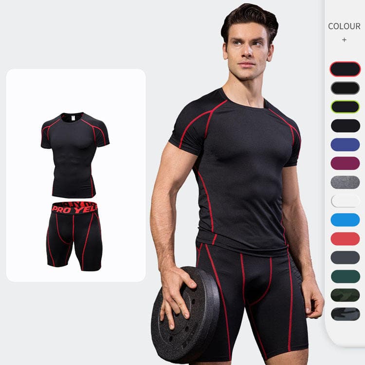 Eco-Friendly Breathable Summer Polyester Spandex Tight Sports Men's Training Gym Compression Wear Men's 2 Piece Fitness Set