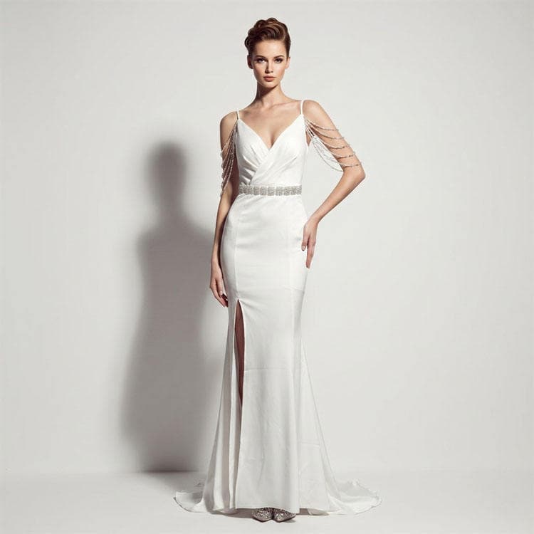 Wenshuo High Quality Slip Dress Factory Directly Beaded Sequined Fishtail Skirt Wholesale Elegant Evening Dress Custom logo