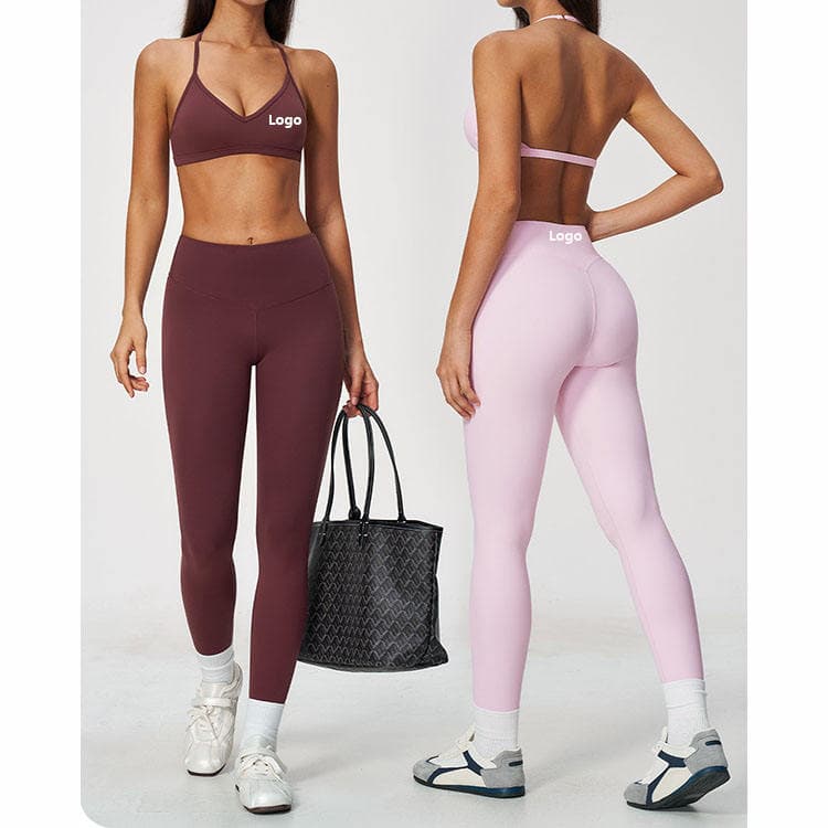 Nylon Spandex Fitness Gym Set Brushed Bra and High Waist Legging Women 2 Piece Yoga Set