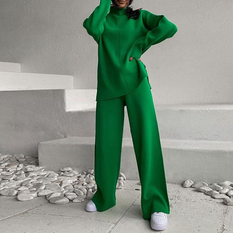 Autumn and Winter Long Sleeve Sweater Suit Knitted Top Trousers Two Piece Women Suit