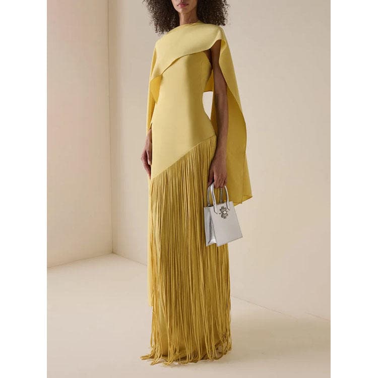 Wenshuo Asymmetric Fringe Dress Wholesale Solid Color Dress Custom logo Casual Maxi Dress Factory Directly