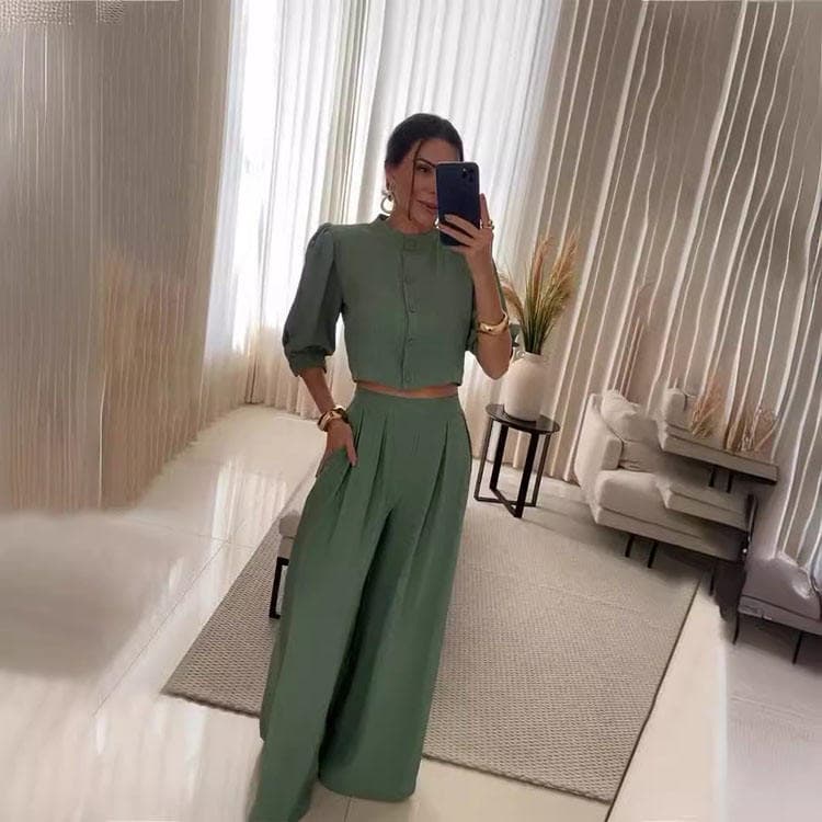 Casual Outfits 2024 New Fashion Temperament Medium Sleeve Top Long Pants Set Women Two Piece Sets