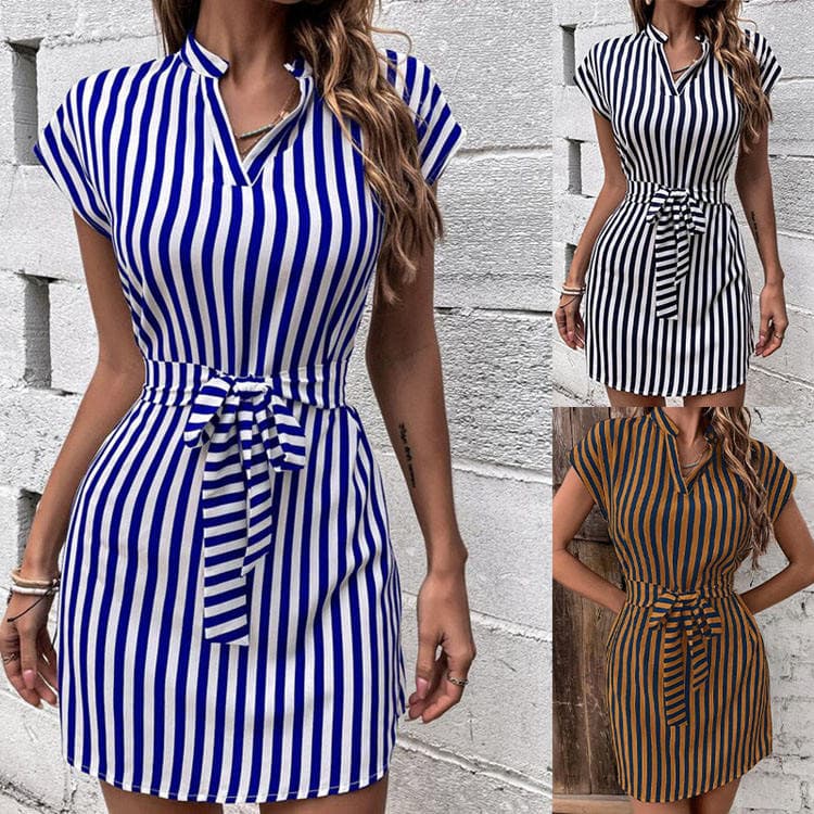 Wenshuo Striped Casual Dress Wholesale Sleeveless Summer Dress Custom logo Summer Short Dress Factory Directly