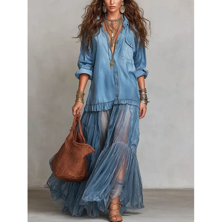 Wholesale 2026 Best Selling Women Vintage Dress Classic Lapel Long Casual Pocket Dress