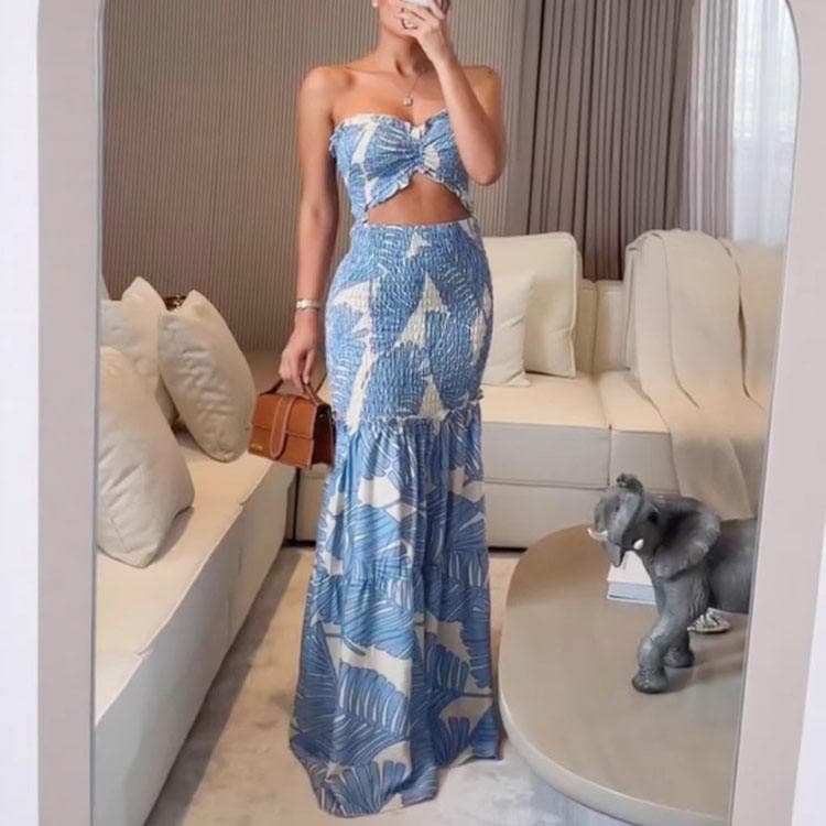 Wenshuo Ruched Halter Dress Wholesale Slim Crop-top Dress Custom logo Summer Maxi Dress Factory Directly
