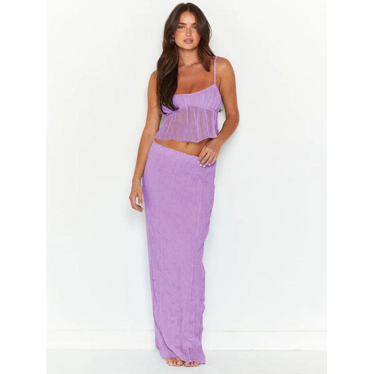 New Fashion Set Solid Color Chiffon Skirt High End Women Sling Half Skirt