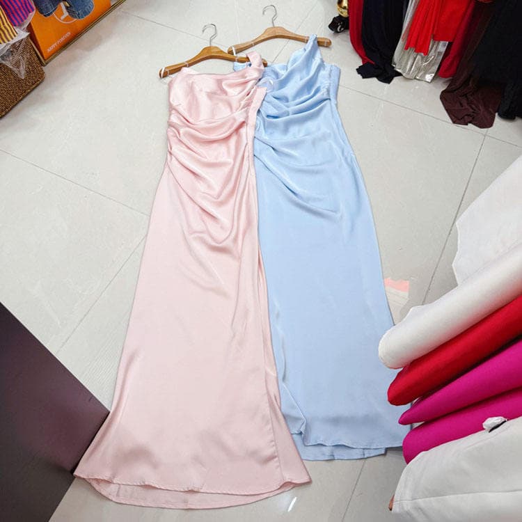 Wenshuo Solid Color Camisole Dress Wholesale Satin Mermaid Dress Custom logo High Quality Dress Factory Directly