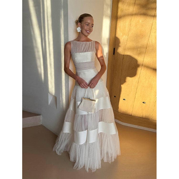 Wenshuo Stylish Mesh Dress Wholesale Elegant Maxi Dress Custom logo Sleeveless Dress Factory Directly