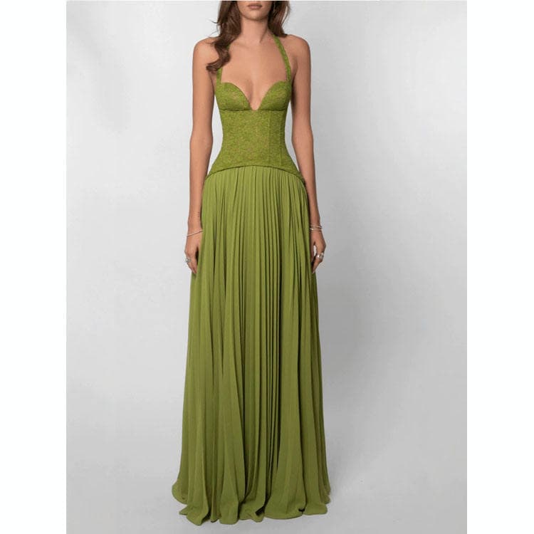 Wenshuo Embroidered Halter Dress Wholesale Casual Pleated Dress Custom logo Solid Color Short Dress Factory Directly